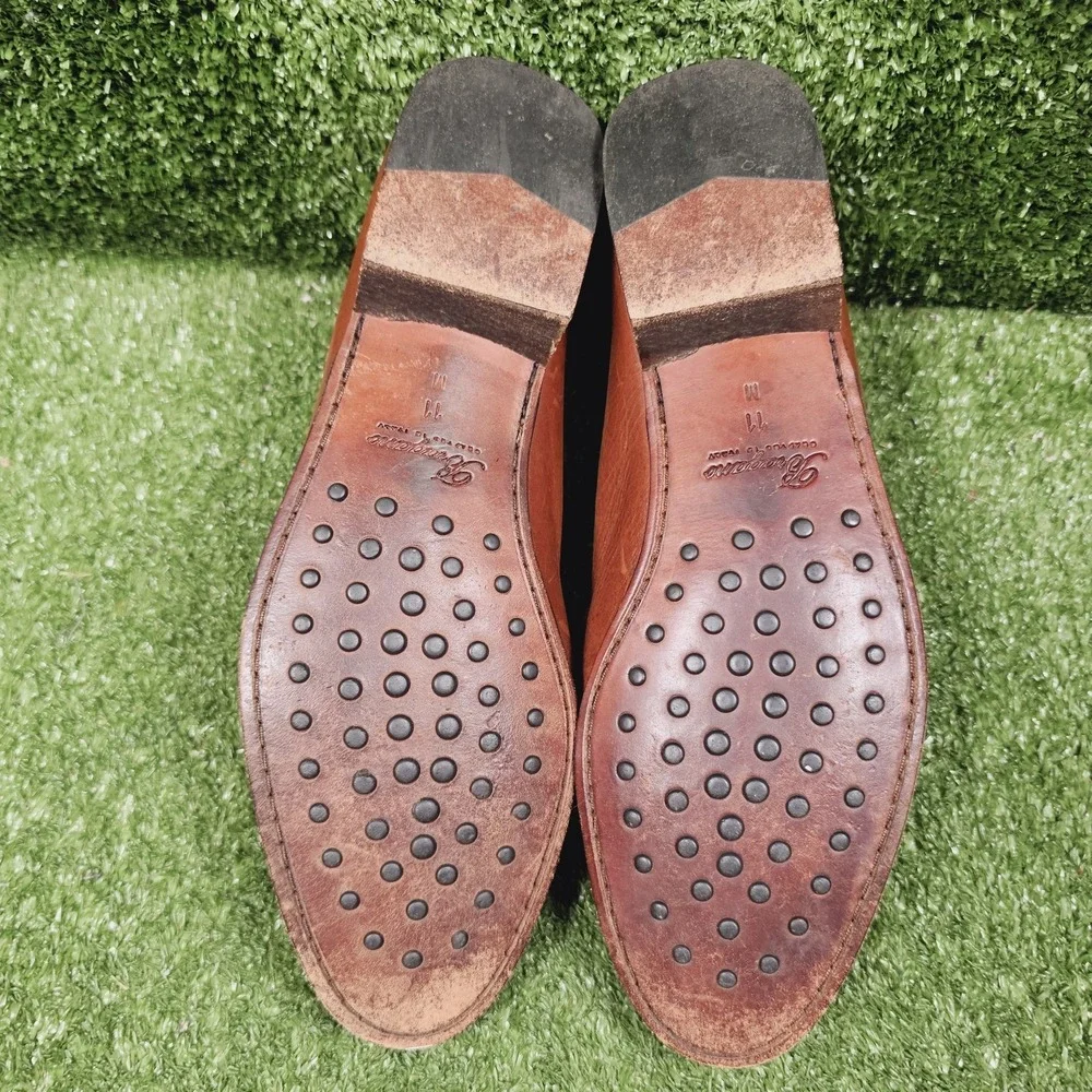 Bragano Italy Two Tone Brown Leather Slip On Penny Loafers Mens Size 11 M